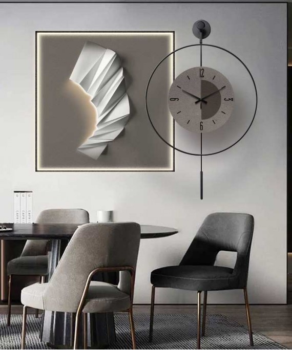 Silver And Grey 60*60 Cm Crytsall Porsalein Painting With Led Light And Clock 50*50 Cm 